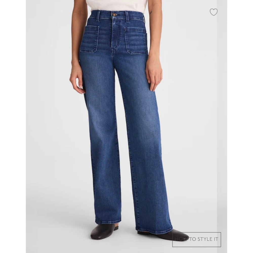 Madewell Emmy Wide Leg Jeans Women 31 Blue Excellent High Rise Patch Pockets